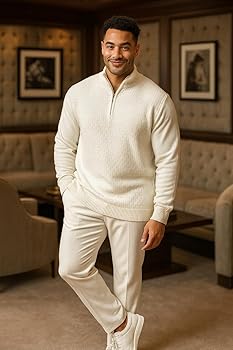 トップス AMERI sct531 STACY ADAMS Men's Quarter Zipped Pullover Sweater (Medium, A